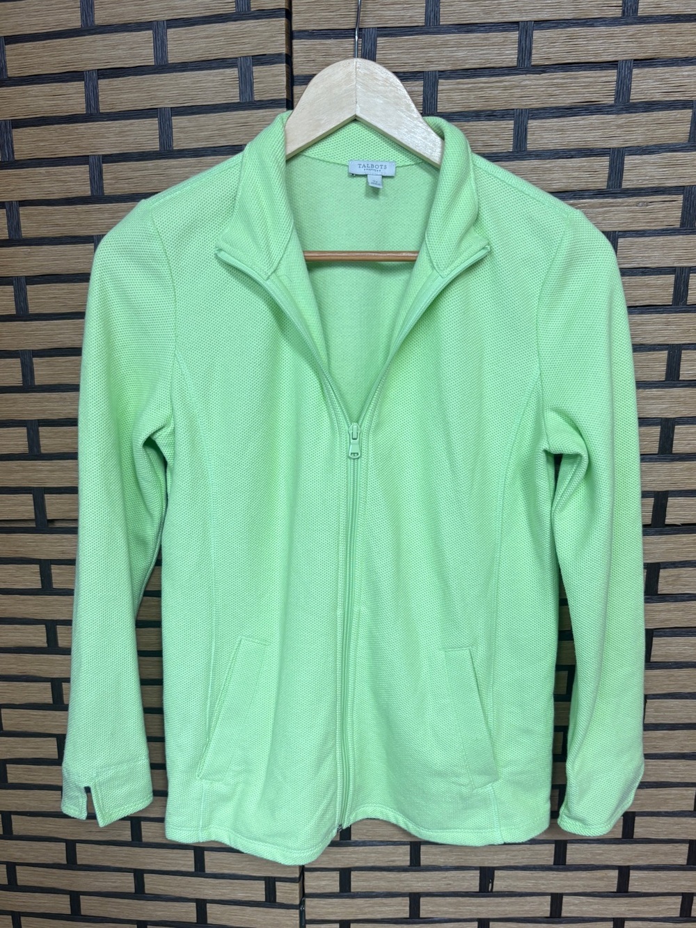 Talbots lime green zip up jacket size small petite